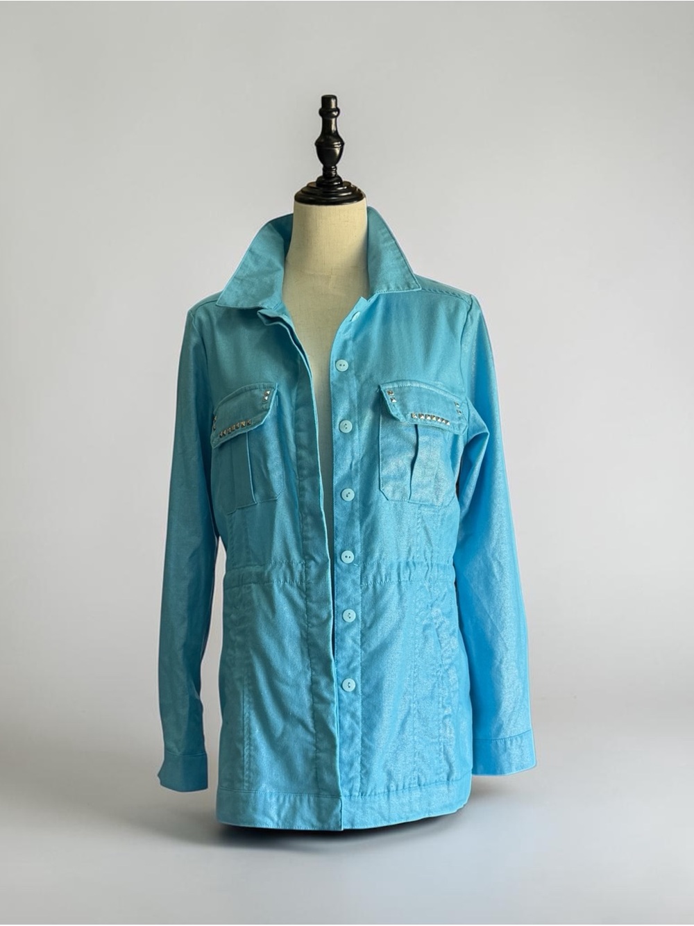Boston Proper Shimmer Blue Utility Jacket with Stud Detail - Size Medium